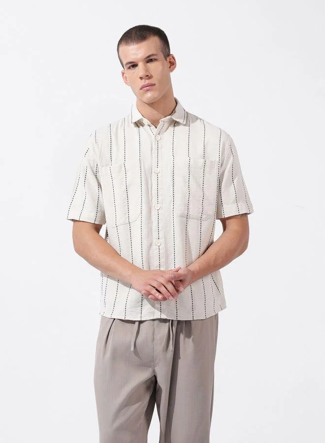 The Indian Garage Co Men Relaxed Fit Striped Cutaway Collar Half Sleeves Shirt